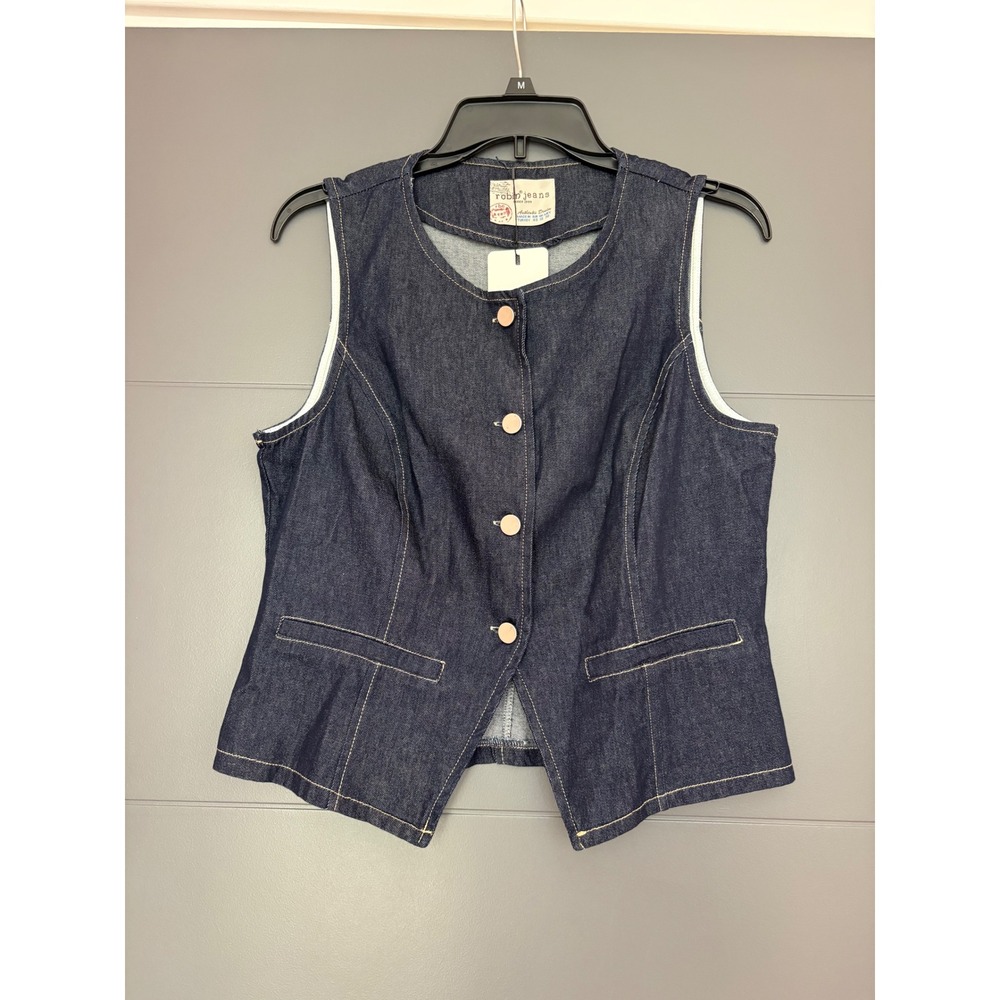 Robin Jeans Womens Dark Wash Denim Vest Navy Blue Cotton Button Front D88886 L